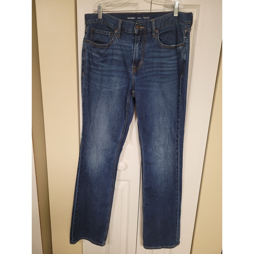 Old Navy Mens Built-In Flex Boot-Cut Stretch Jeans Medium Wash Blue 32x34